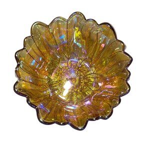 VTG 1970s 7" Nappy Lily Pons Amber Carnival by Indiana Glass Sunflower MCM